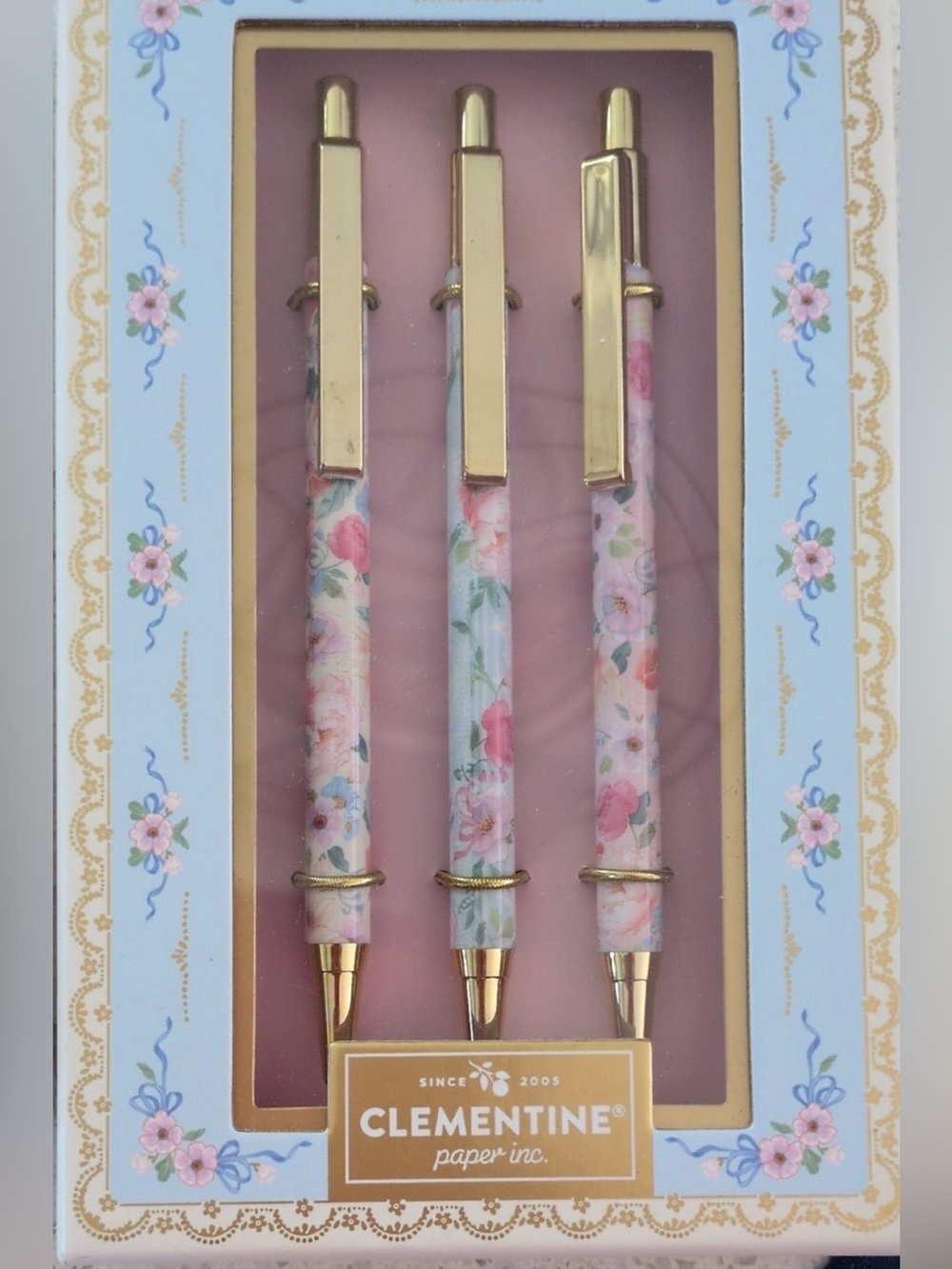 Pink Floral Ballpoint Pen Set - 3 Pack